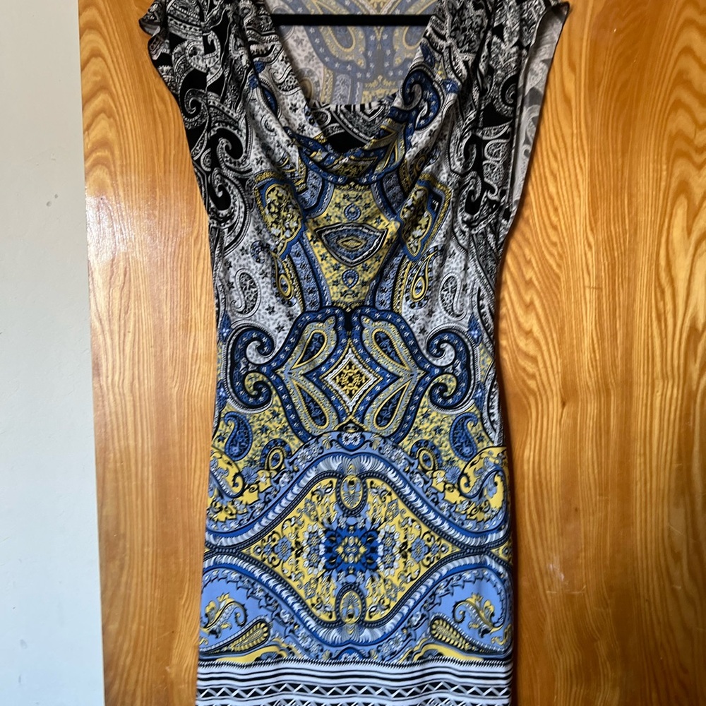 ONE WORLD Paisley Midi Dress - Blue, Yellow, and Black